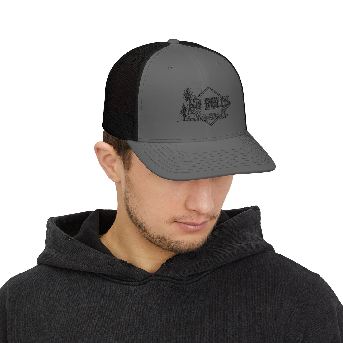 Embroidered Trucker Cap — Charcoal / Army Green
