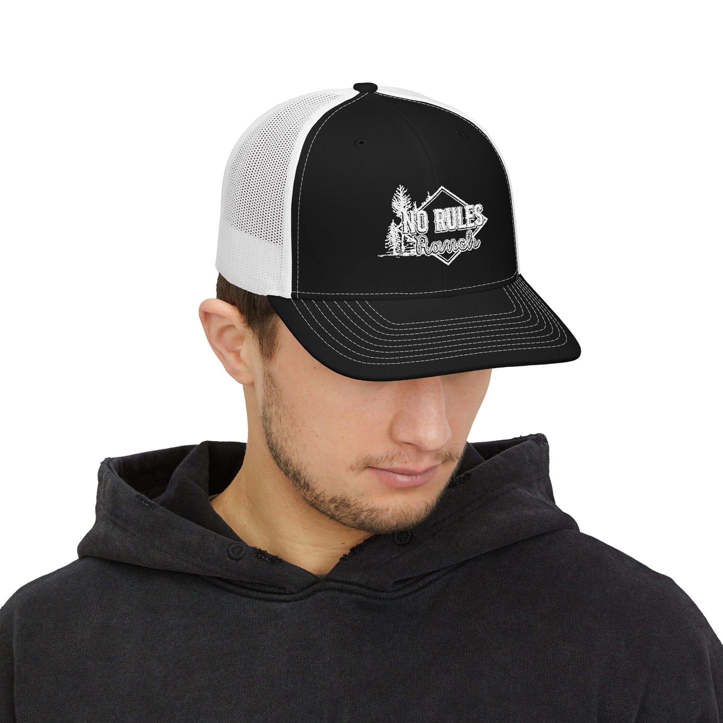 Embroidered Trucker Cap — Black and White / All Black