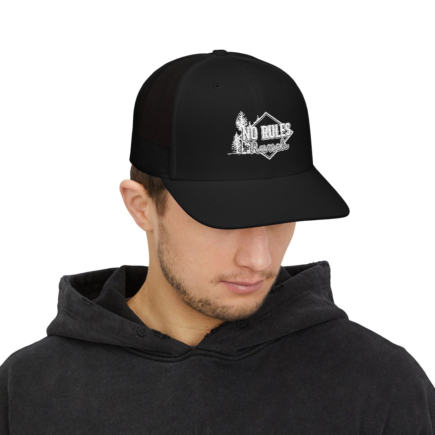 Embroidered Trucker Cap — Black and White / All Black