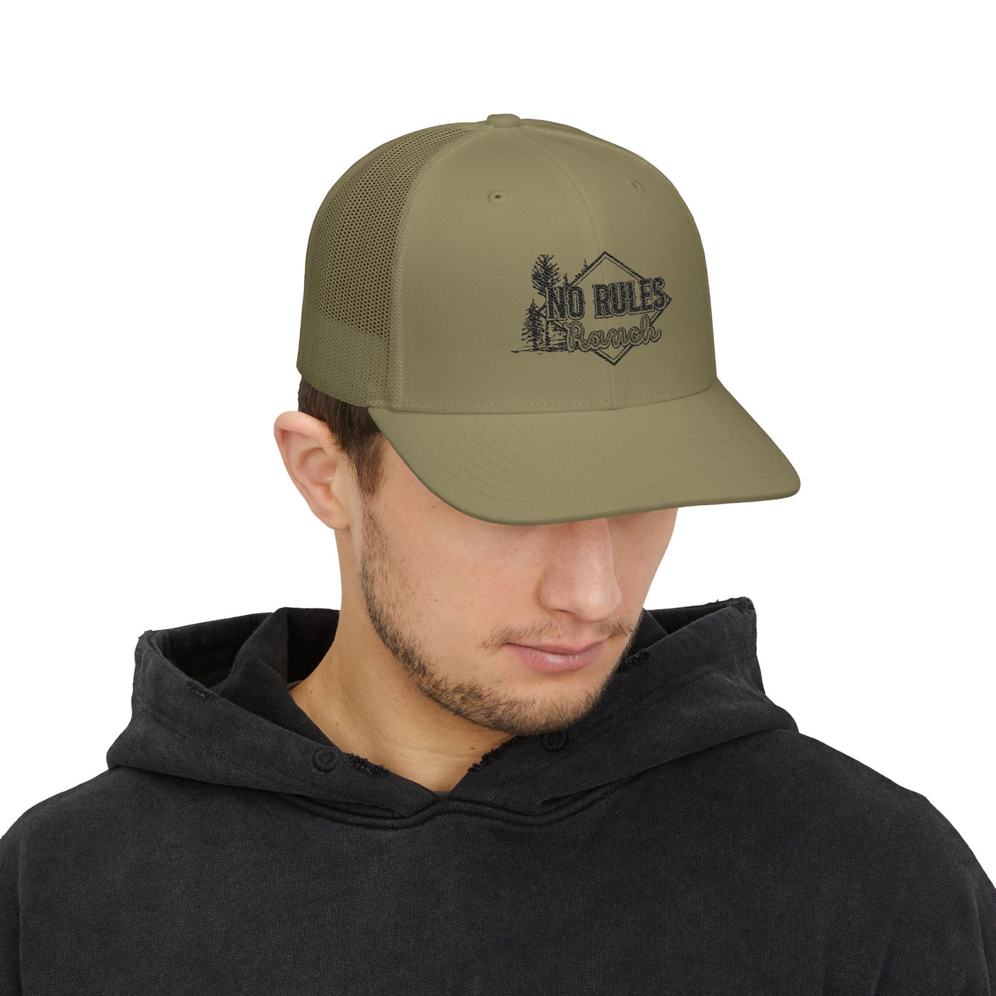 Embroidered Trucker Cap — Charcoal / Army Green